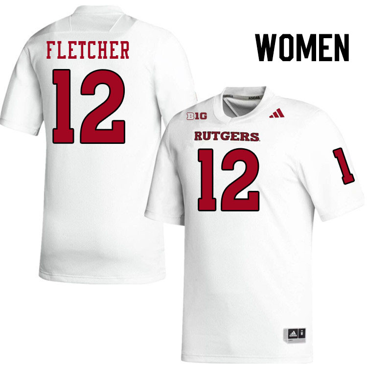 Women #12 Kenny Fletcher Rutgers Scarlet Knights 2024 College Football Jerseys Stitched-White